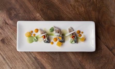 Dish of food, taken from above, at Umami in Amsterdam, the Netherlands.