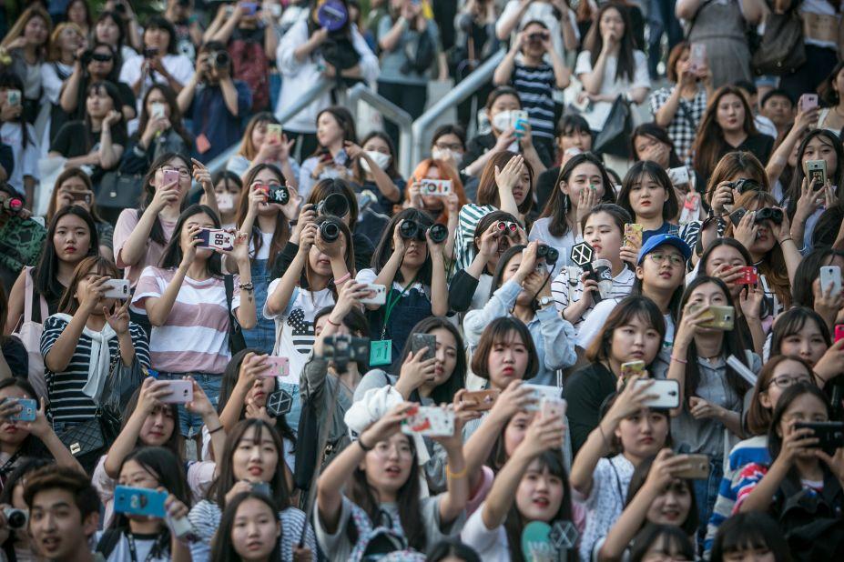 This huge crowd of fans of Exo -- a South Korean boy band -- demonstrates the power of K-pop. The music genre is a 